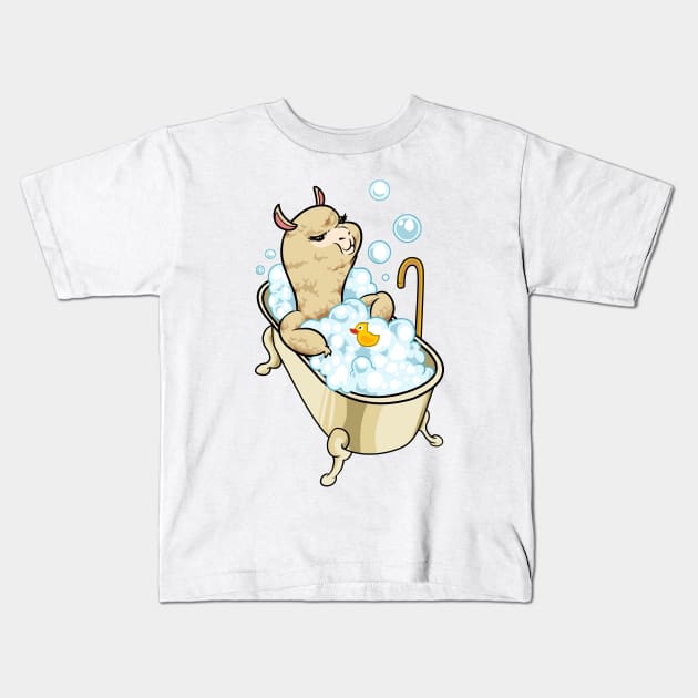 Llama takes bath in the bathtub Kids T-Shirt by Modern Medieval Design